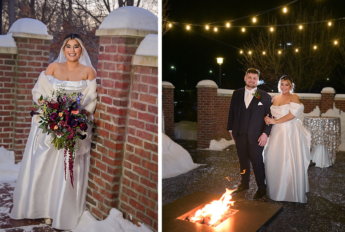 The bride and her husband pose after their wedding ceremony at 2GatherMore in Auburn Hills, Michigan.