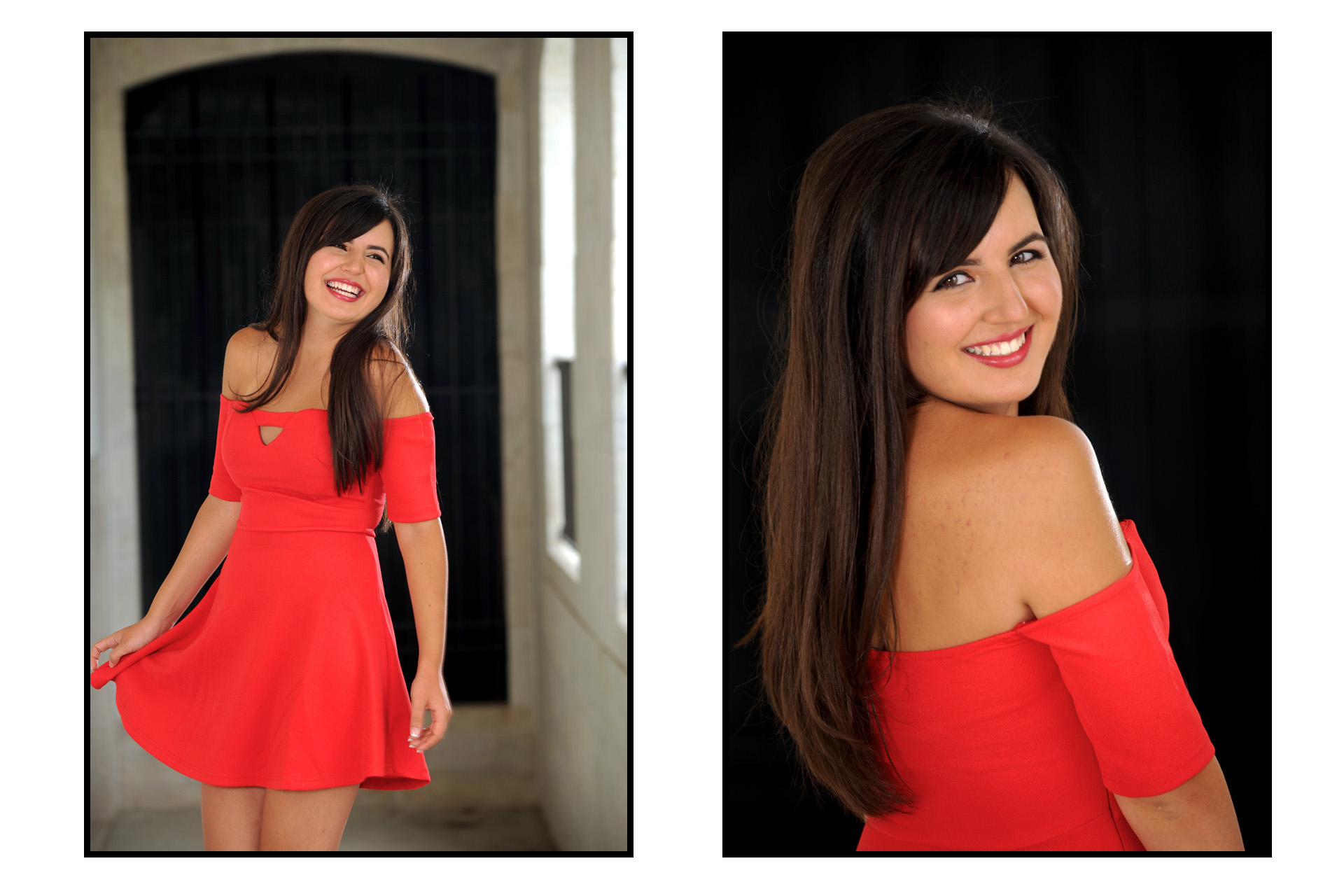 Best Detroit senior photographer's high school senior picture of a Metro Detroit senior posing with her red dress in a Detroit setting featuring classic architecture from downtown Detroit, Michigan.