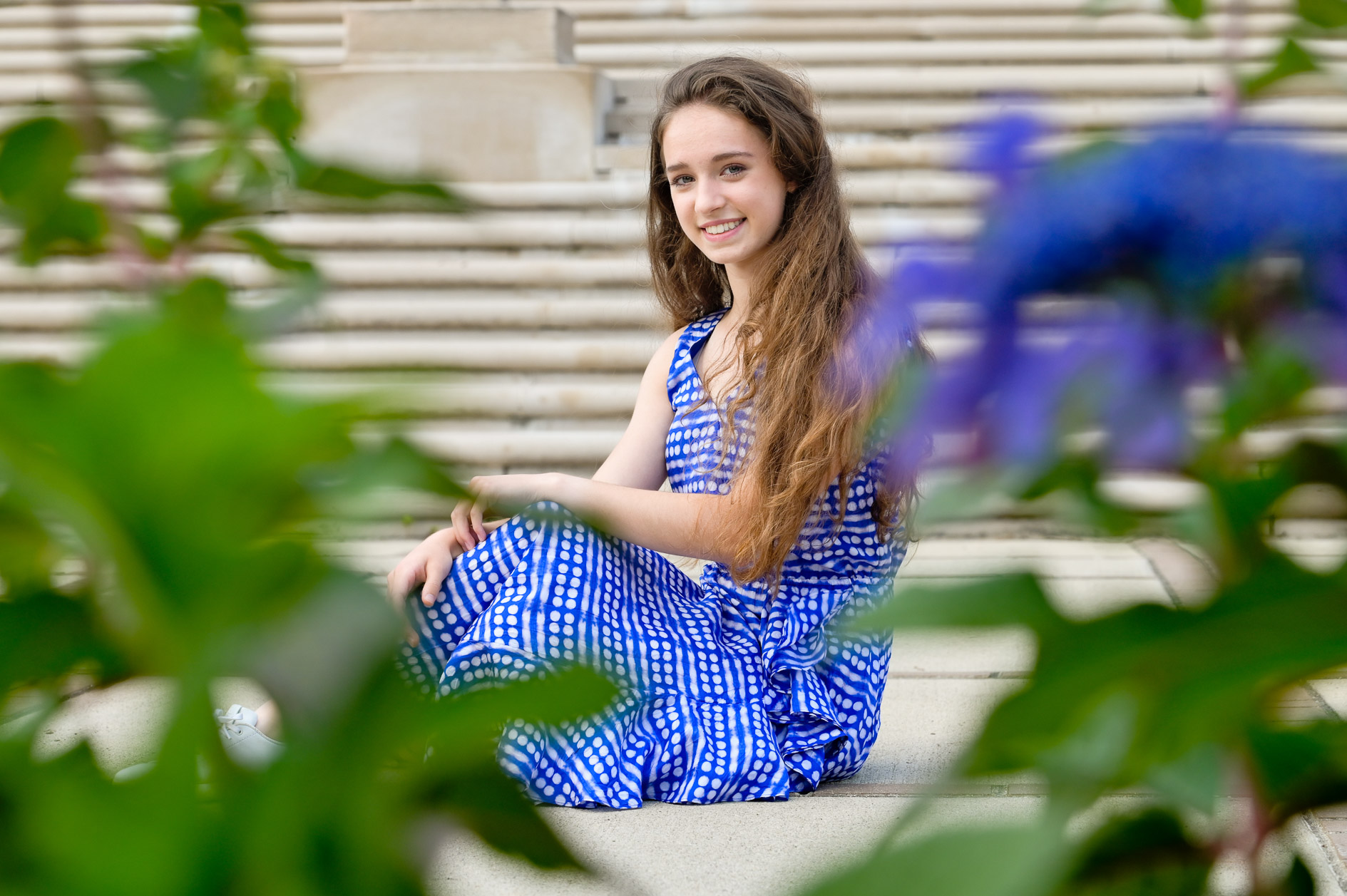Rachel on the Museum's steps for her senior picture at Cranbrook Kingswood High School in Bloomfield Hills.