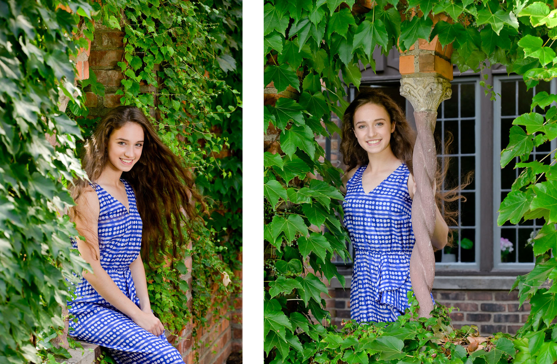 Finding little alcoves and hideaway spots at Cranbrook Kingswood High School in Bloomfield Hills, Michigan, for Rachel's senior photos.
