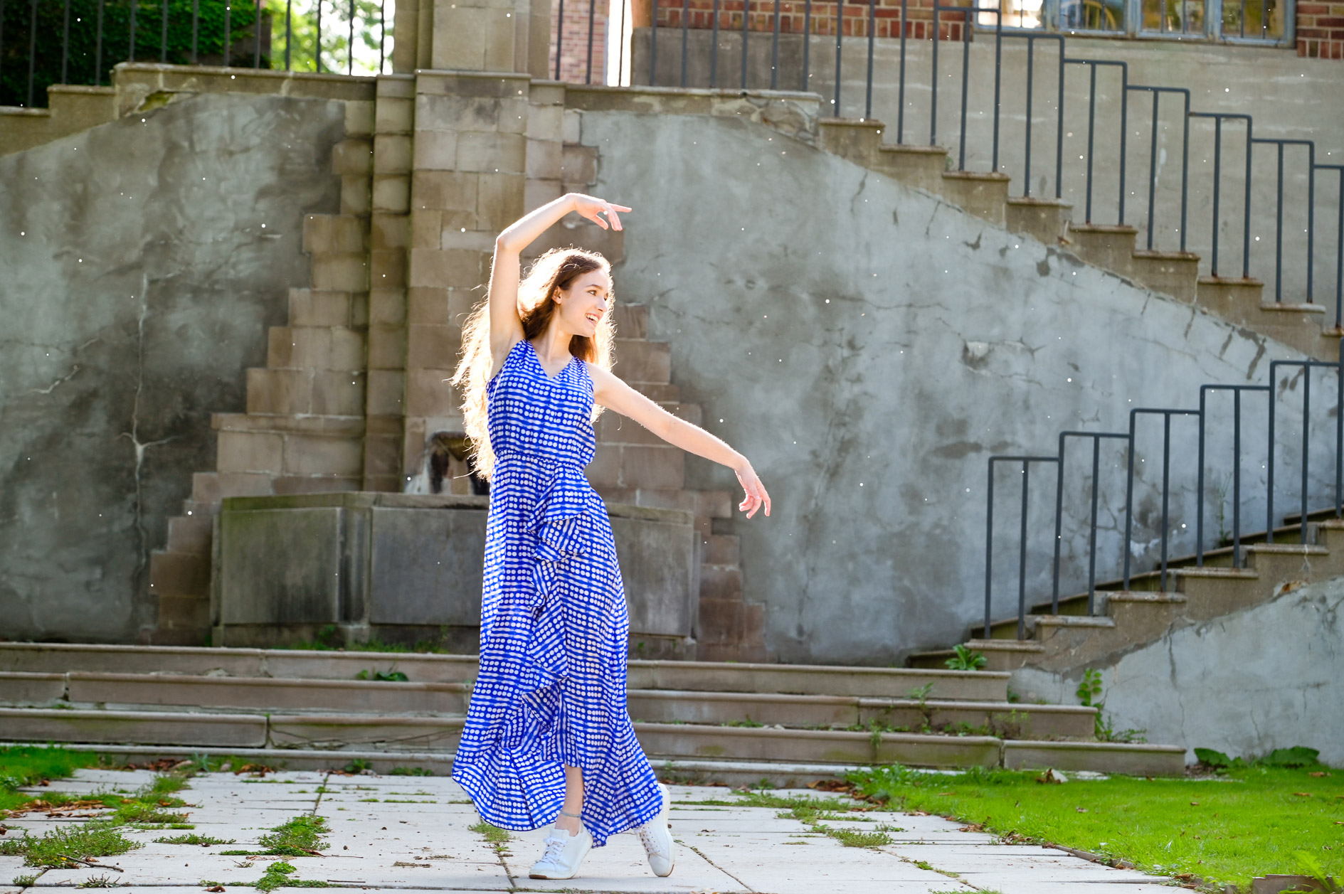 Rachel dancing at Cranbrook Kingswood High School in Bloomfield Hills for her senior photos.