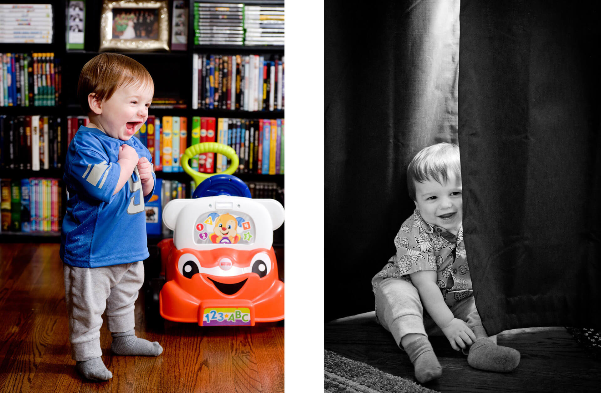 Fun, candid wedding photojournalism captures moments of this little boy turning one at his home in Troy, Michigan.