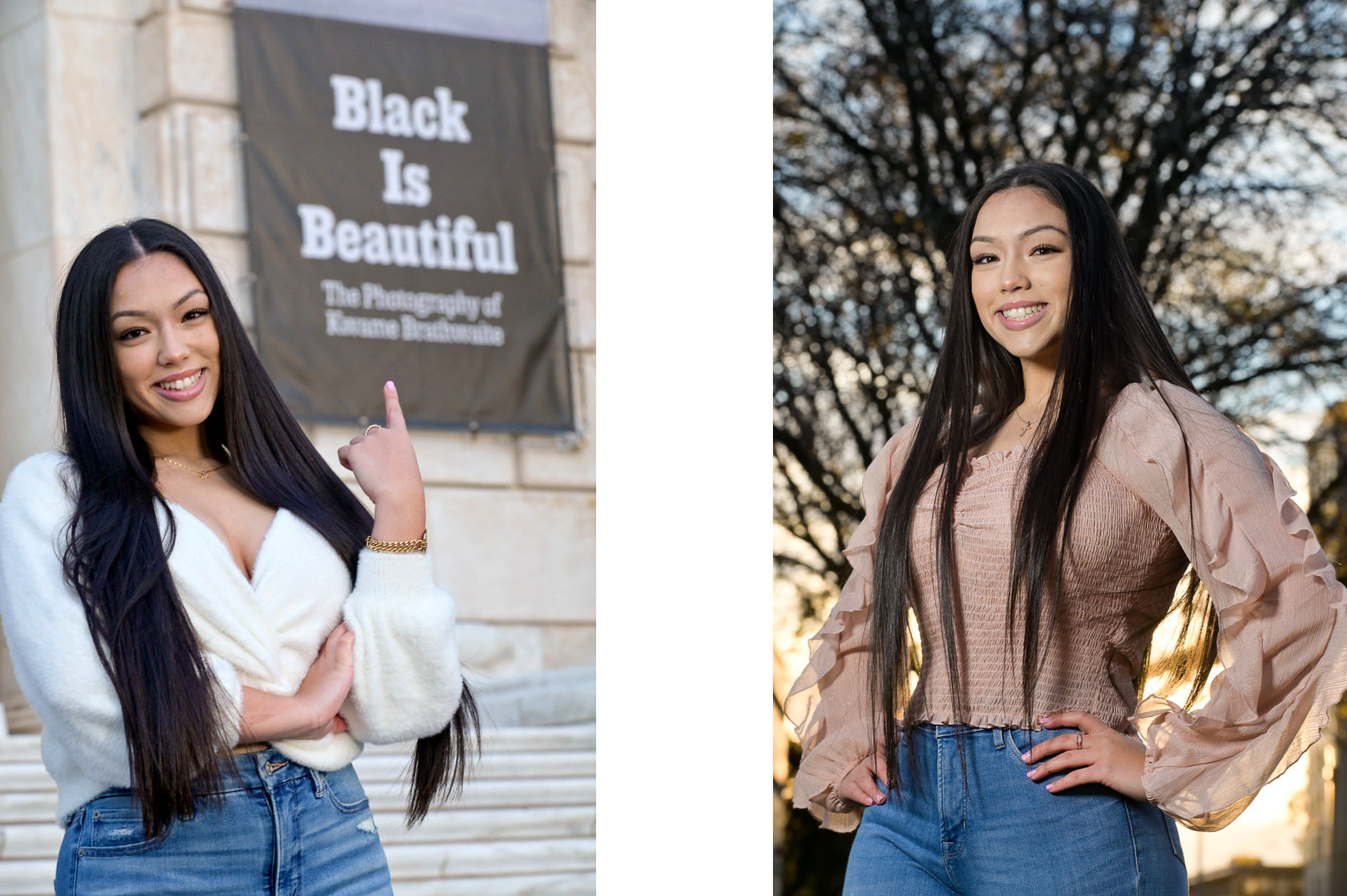 A high school senior girl posing in several locations around the Detroit Institute of Arts in Detroit, Michigan.