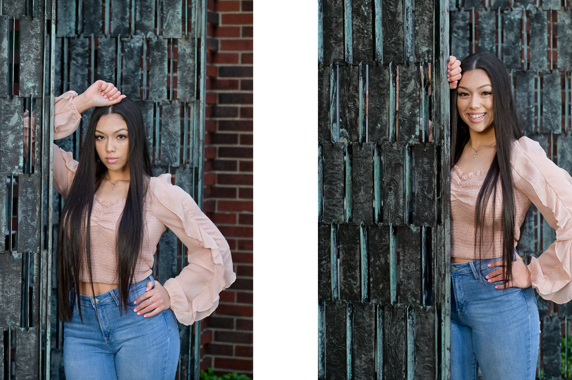 A high school senior girl with beautiful doors in Detroit, Michigan.