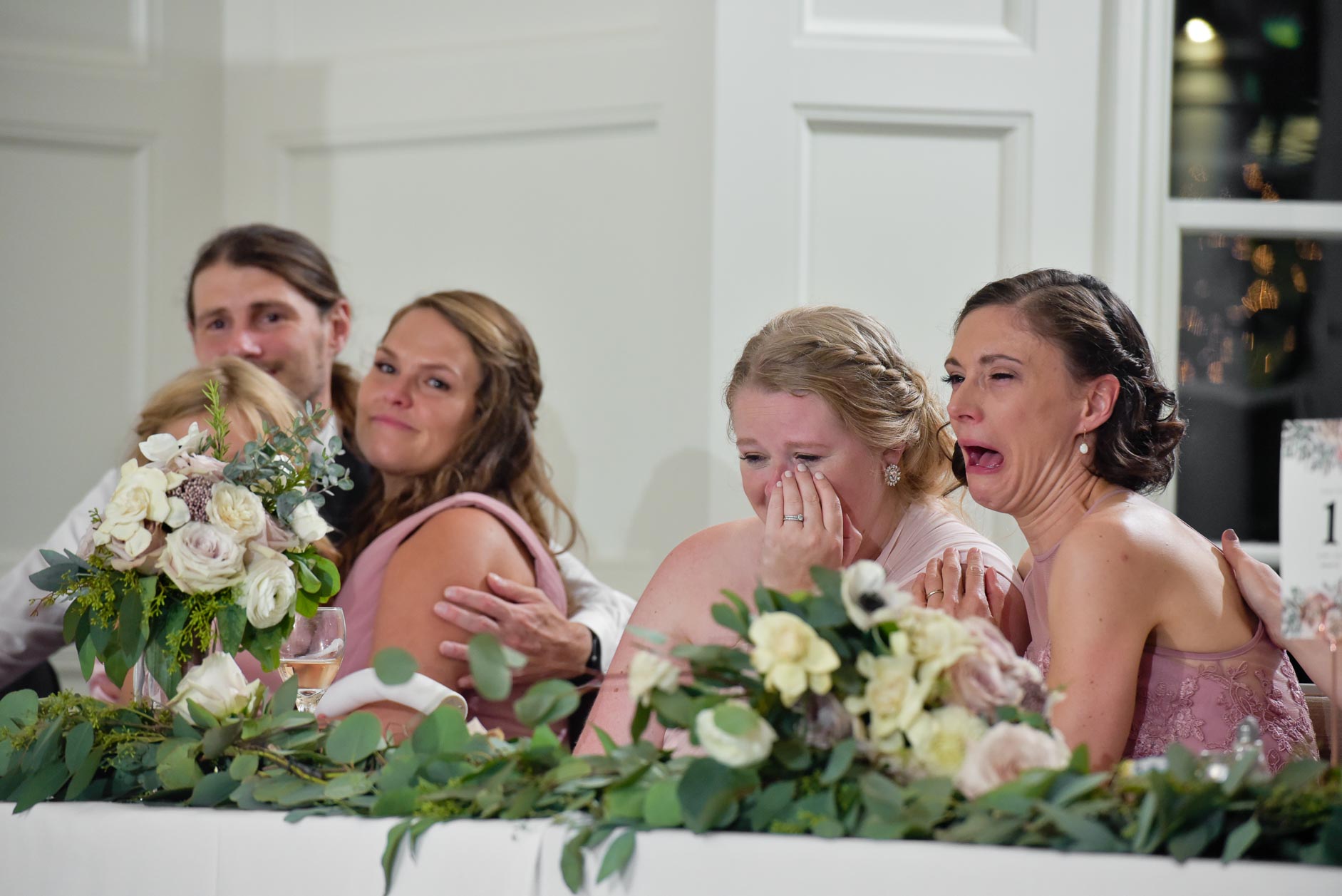 Apparently the bridesmaids found the speeches quite moving at this wedding at the Community House in Birmingham, Michigan.