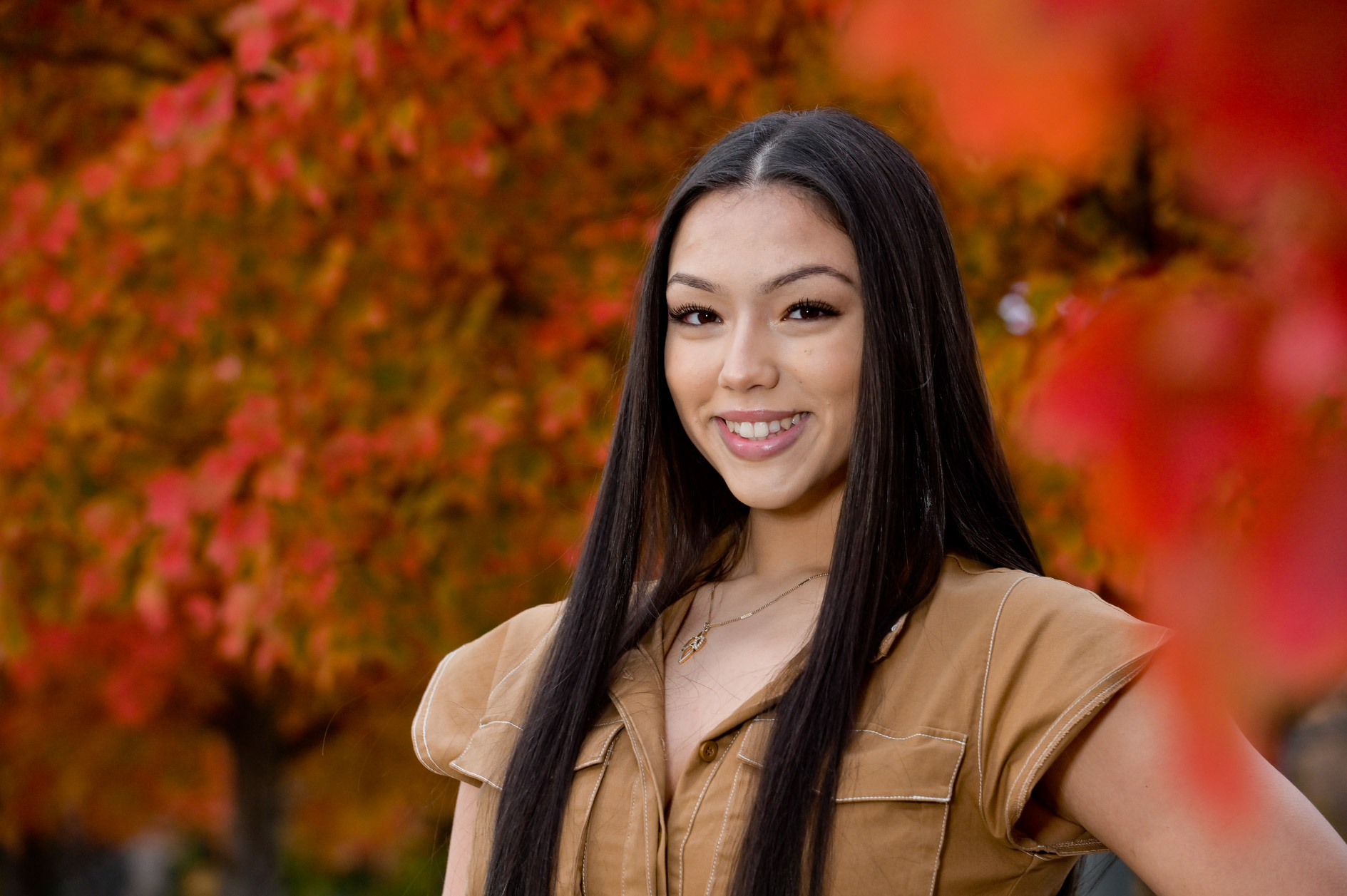 High school senior downtown Detroit during the fall.