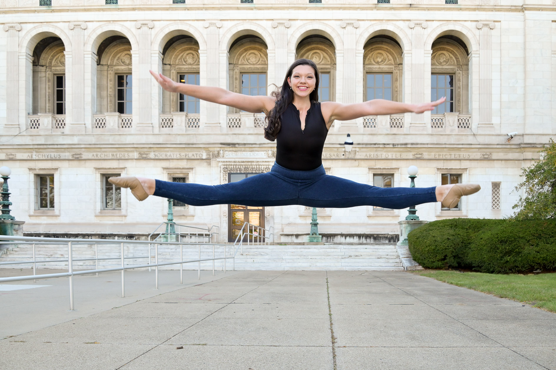 Troy High School senior shows off a dance move downtown Detroit, Michigan.