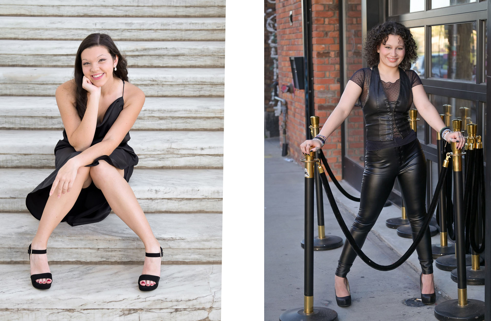 Two different Oakland County high school seniors pose for their senior pictures downtown Detroit.