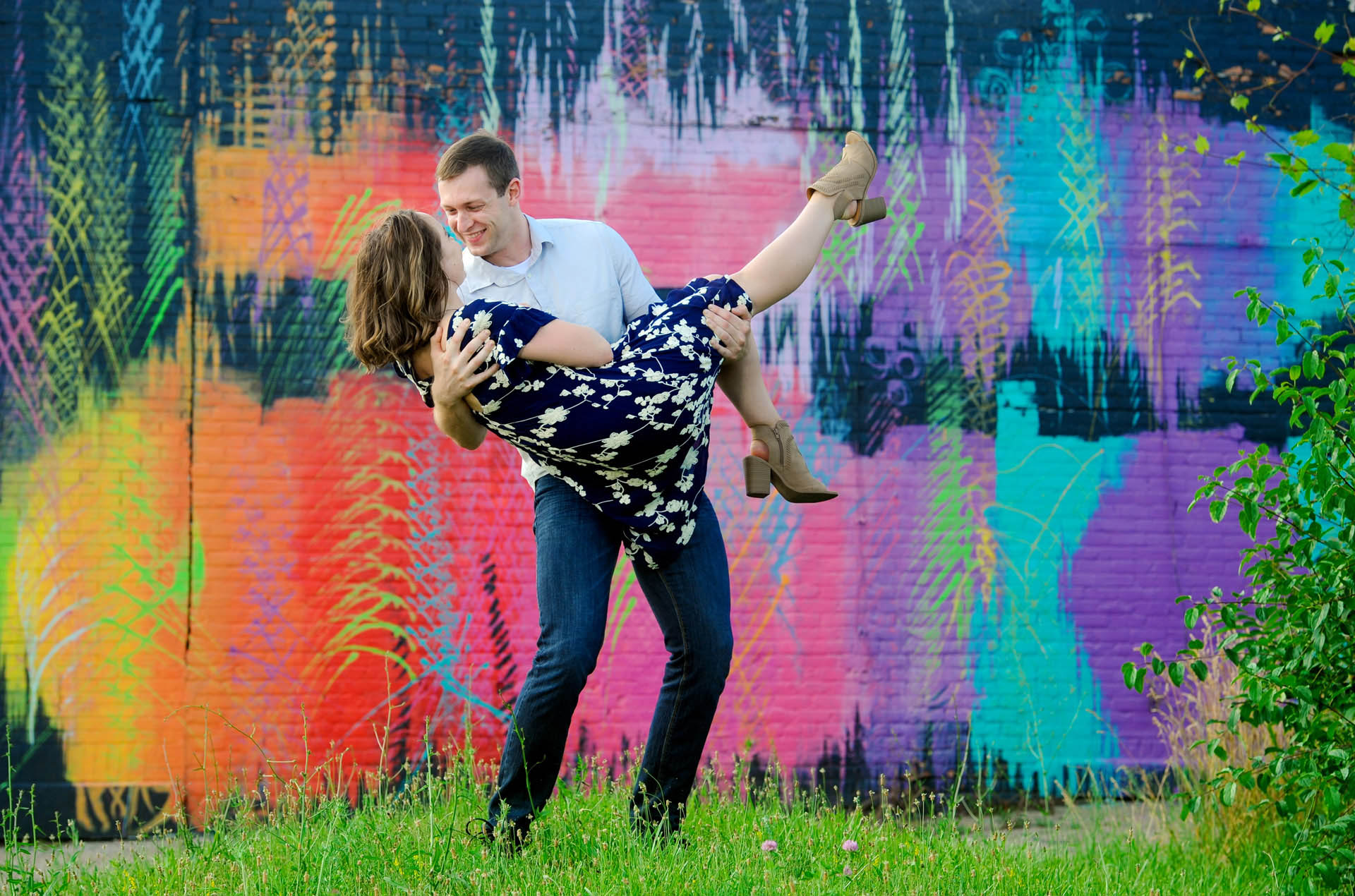 Best Detroit lifestyles photographer uses what's available on the scene to create unique kids and couples photos like this photo shoot at a local street art and murals in Detroit, Michigan.