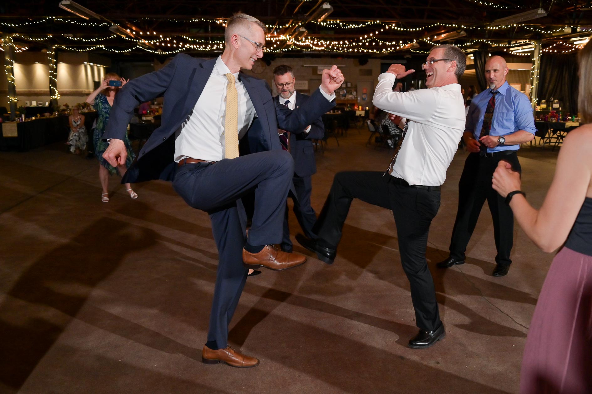 Guests have a dance off on the dance floor at the Royal Oak Farmers Market in Royal Oak, Michigan.