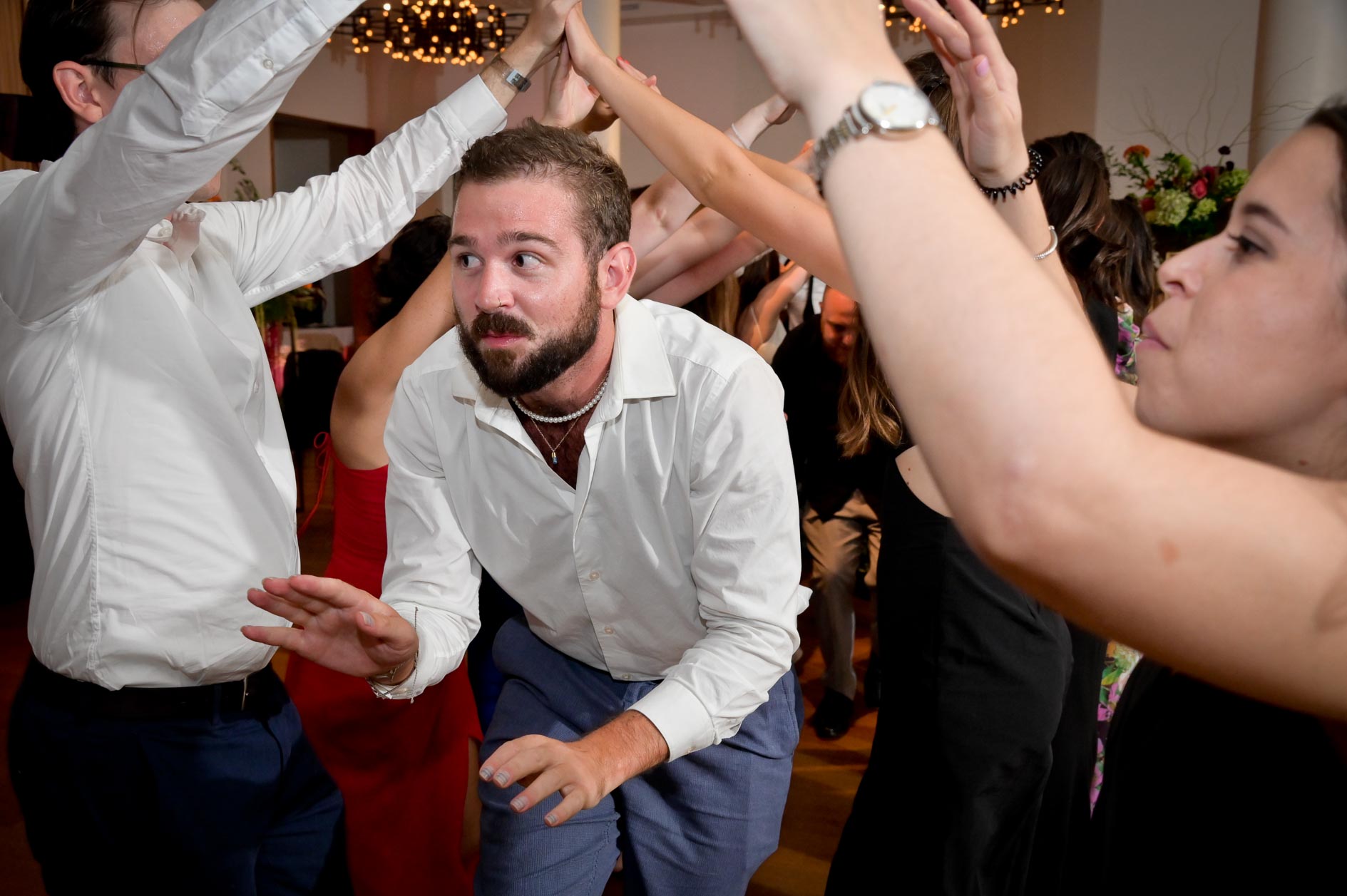 A guest goes through a dance tunnel at the Shinola Hotel in Detroit, Michigan.