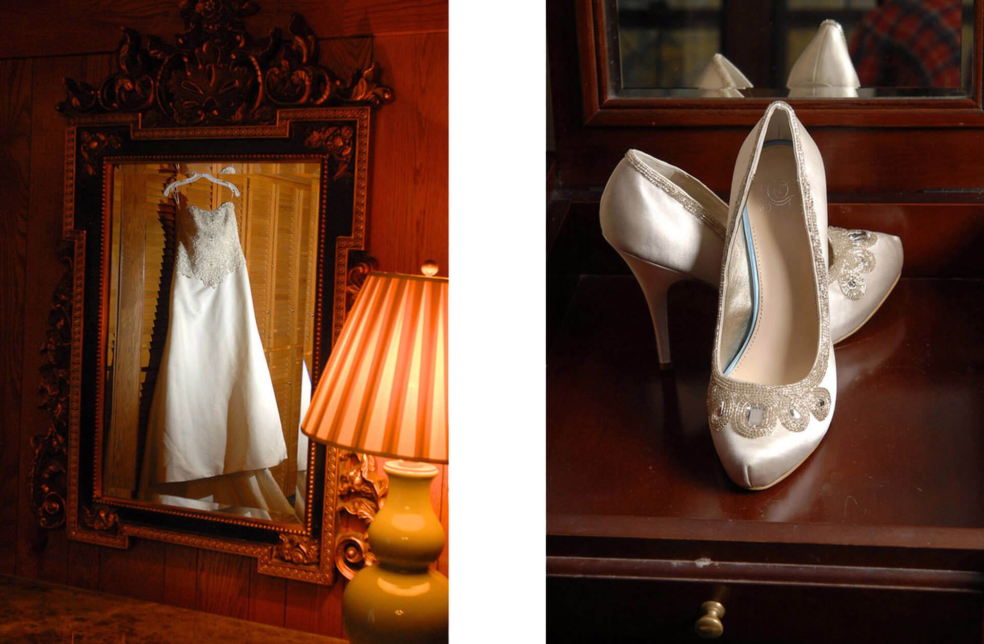 michigan wedding photographer photographs a wedding dress and wedding shoes as part of her wedding day coverage.