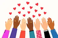 diverse set of hands flinging hearts into the air
