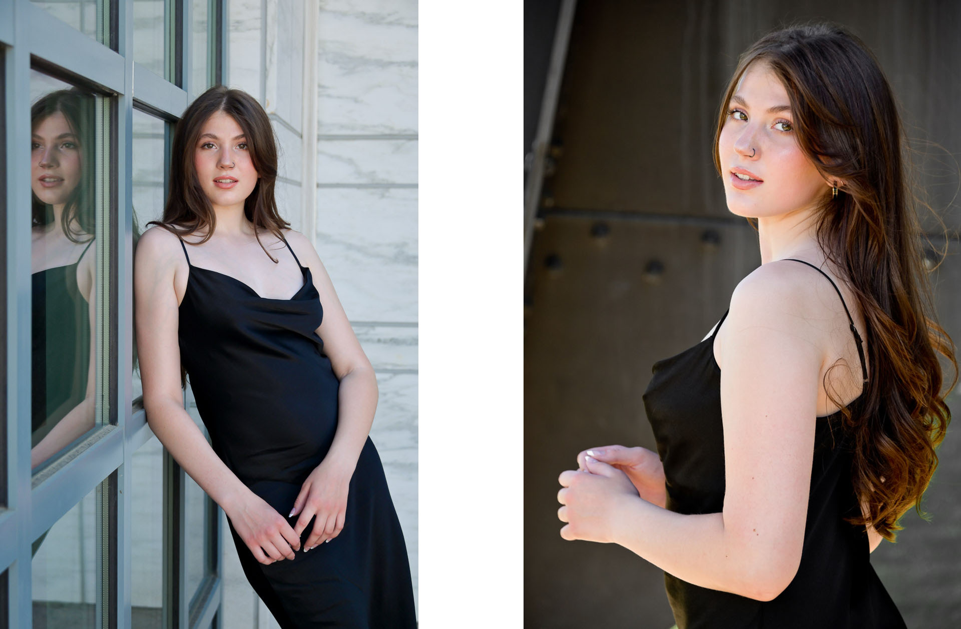 This sultry high school senior sits on the steps of a Detroit icon location for senior photography.