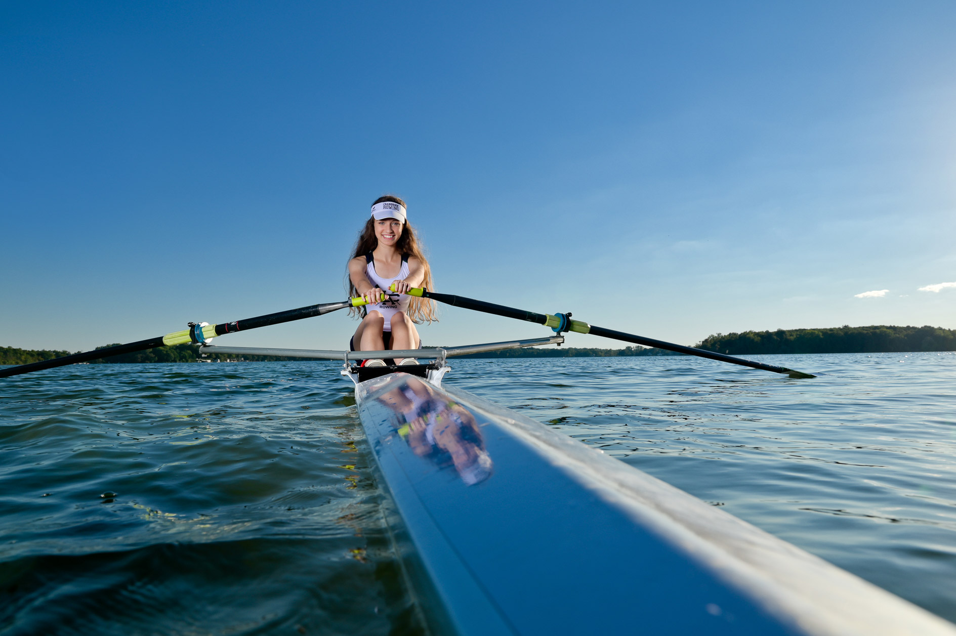 Cranbrook high school senior practicing crew at a local lake in Oakland County, Michigan.