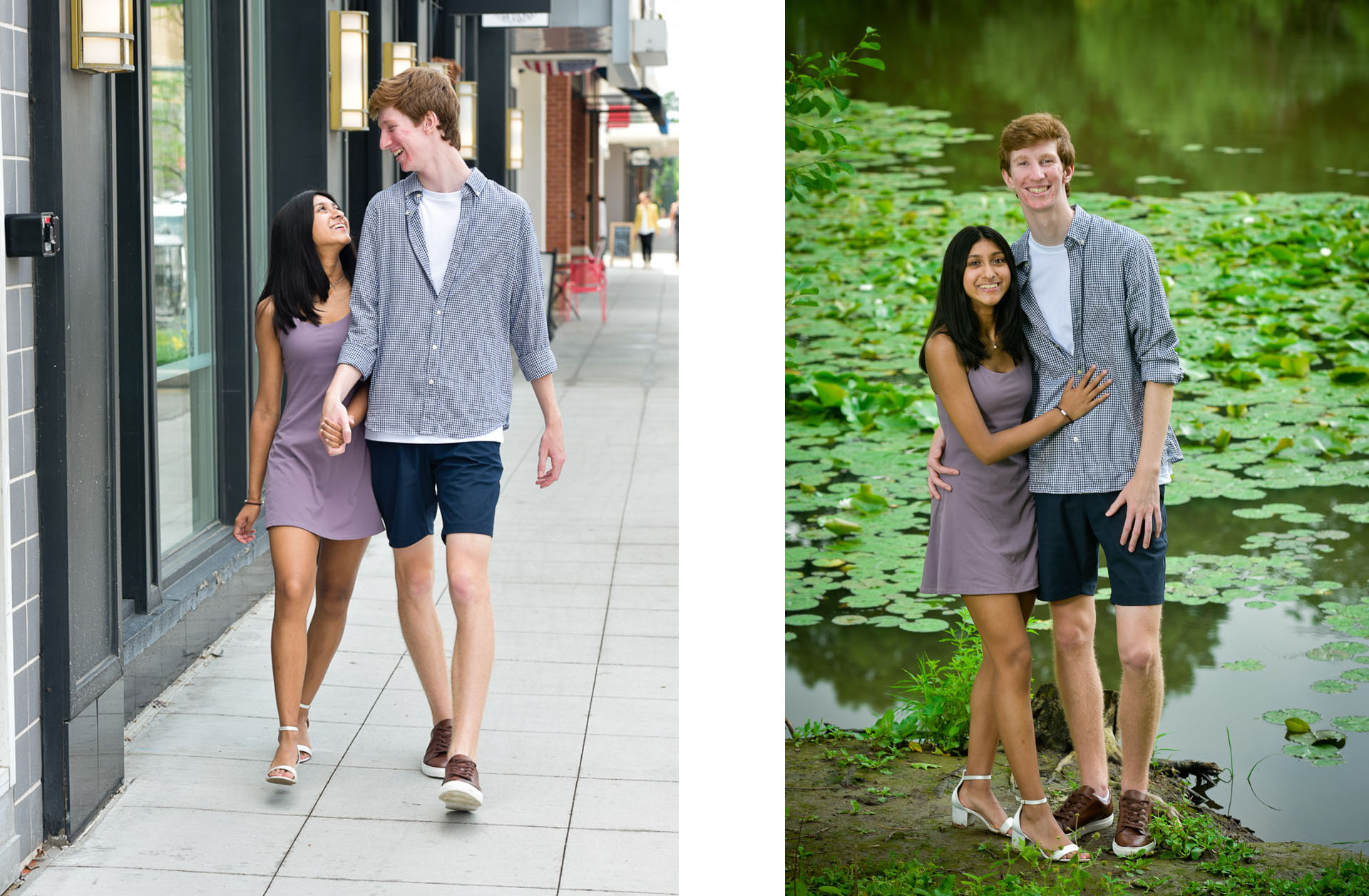 A Birmingham High School senior couple get their senior photos taken together around the Birmingham, Michigan area.