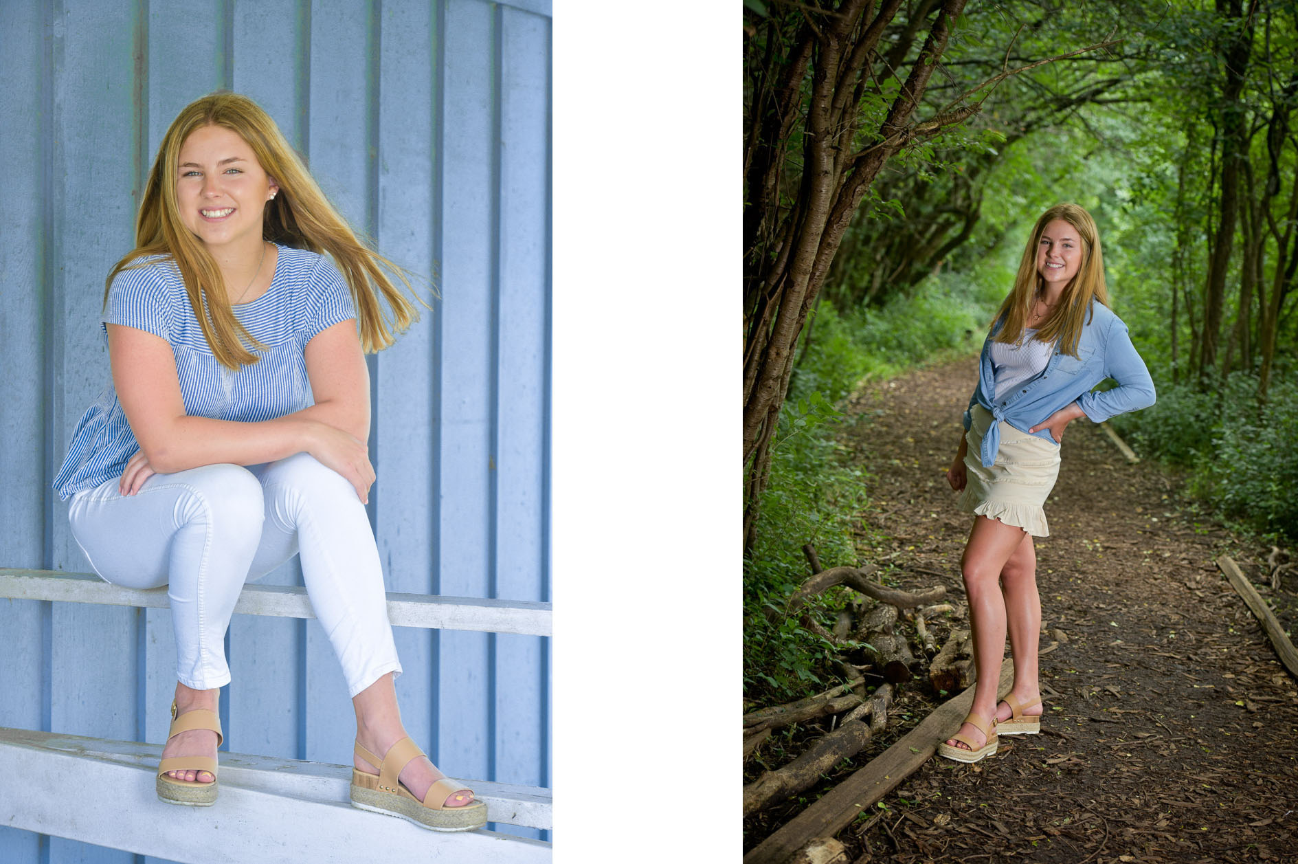 Believe it or not, these are two separate seniors getting their photos taken in rural Troy, Michigan.