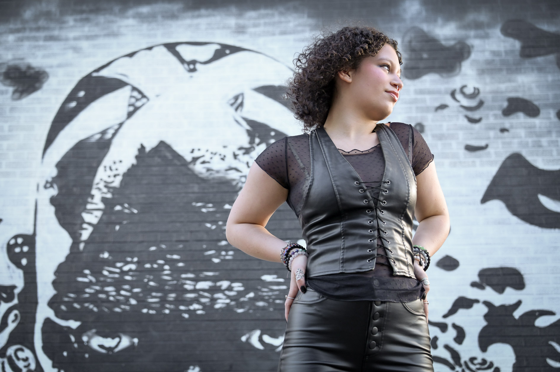 Birmingham senior gets tough looking during her artistic session in Detroit, Michigan.