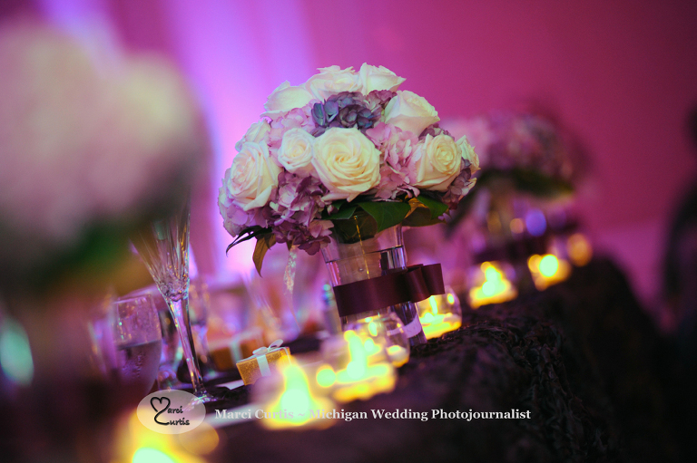 Wedding photography of a Michigan bride's bouquet in Dearborn, Michigan at their wedding reception at The Henry.