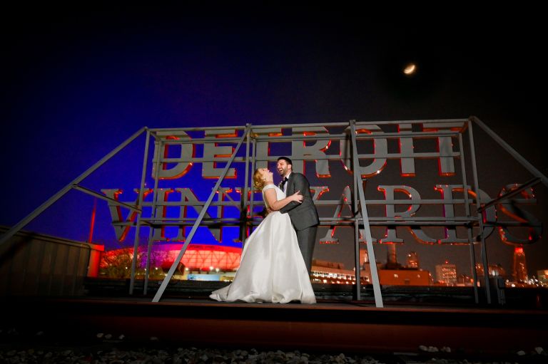 Being a professional wedding photographer means being able to light anything, anywhere... like this wedding photo at Detroit's Whiskey Factory in January.