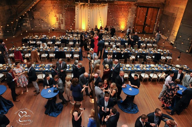 View of Jam Handy set for a wedding from their loft area in Detroit, Michigan.