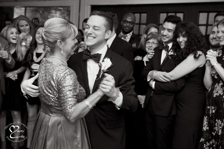Groom dances with his mother at Jam Handy's in Detroit.