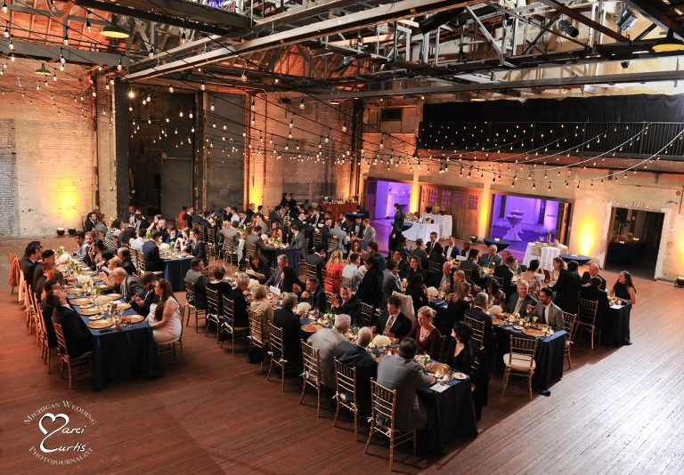 Overall view of dinner being served at the Jam Handy in Detroit during an event.
