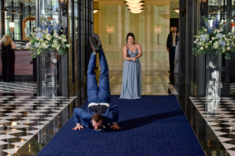 Hilarious grand entrances for the wedding party at Shepherd's Hollows Golf Club Clarkston, Michigan.