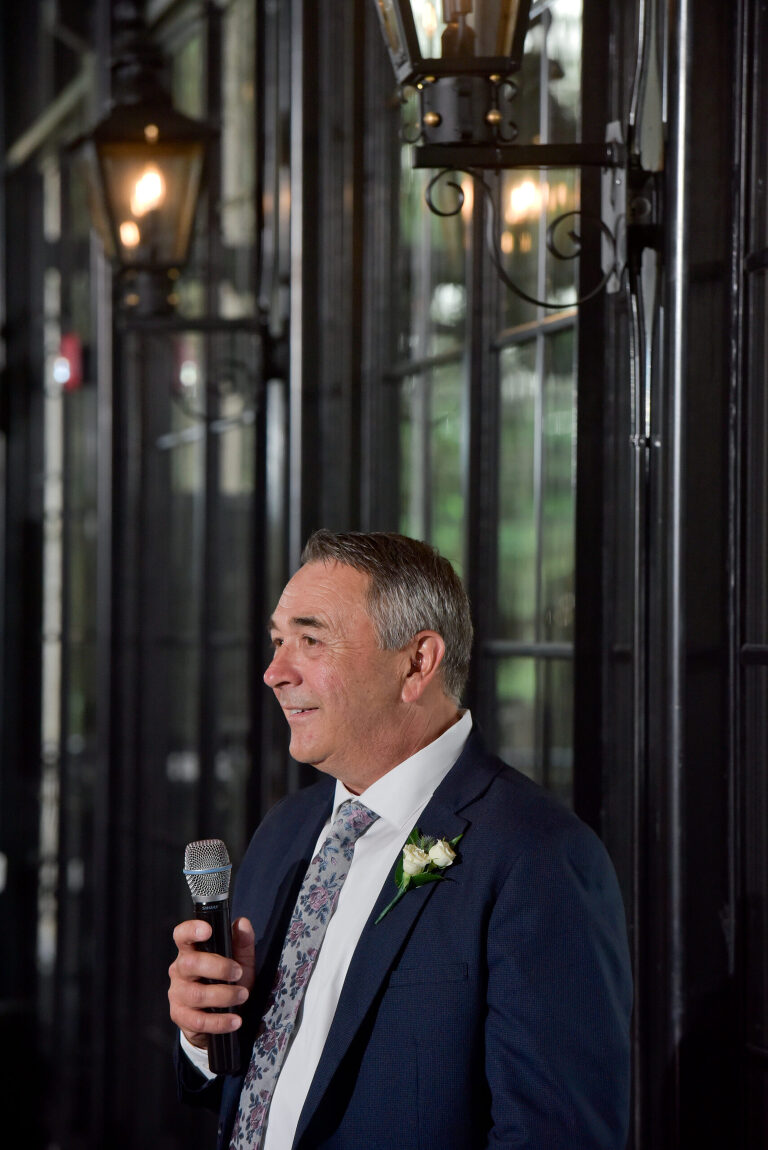 The father of the bride gives a sweet and sentimental speech inducing tears all around during his father of the bride speech at a wedding at Shepherd's Hollows Golf Club Clarkston, Michigan.