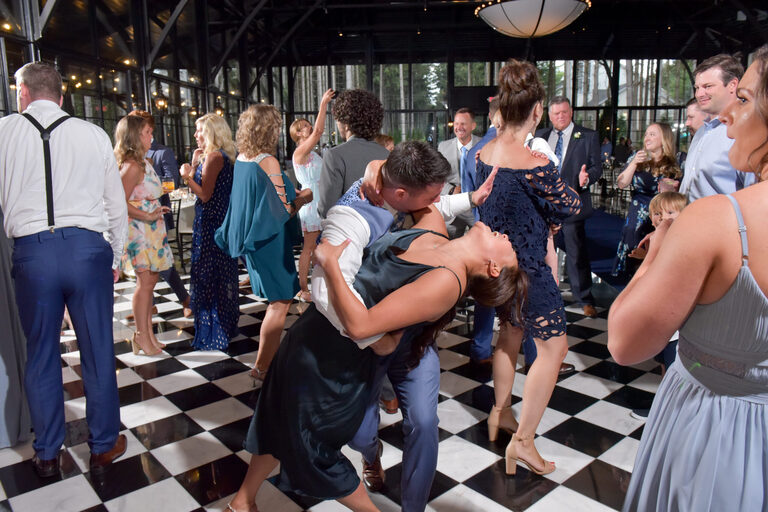 One crazy couple had a blast on the dance floor at a wedding at Shepherd's Hollows Golf Club Clarkston, Michigan.