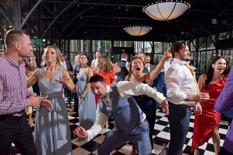 One crazy couple had a blast on the dance floor at a wedding at Shepherd's Hollows Golf Club Clarkston, Michigan.