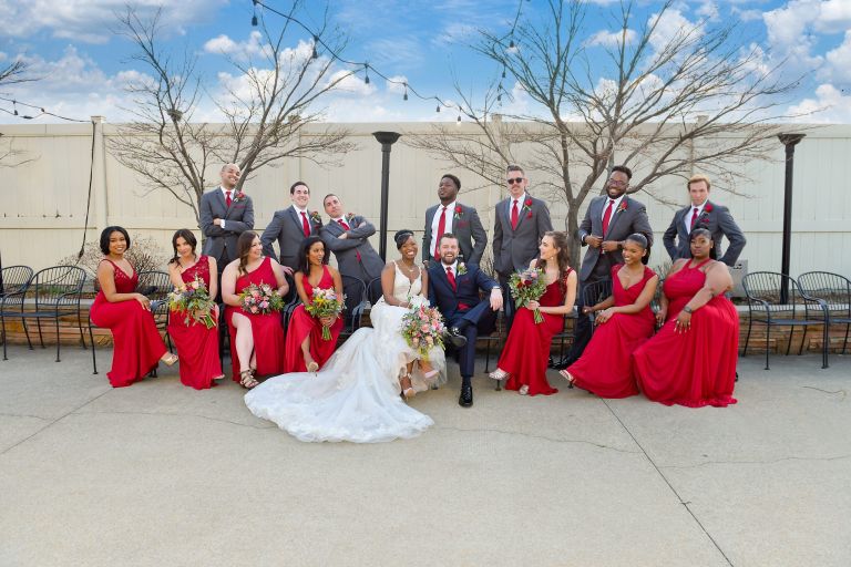 Large wedding party at Roostertail in Detroit, Michigan.