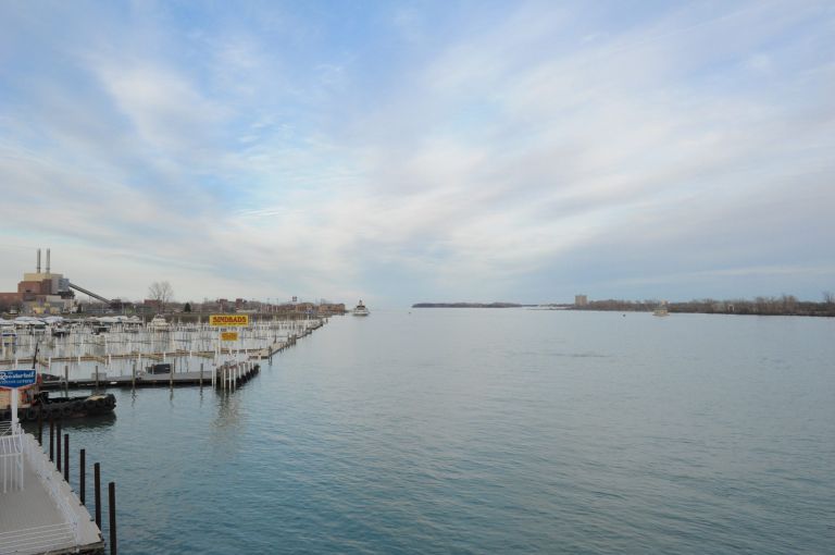 A view of the Detroit River from Roostertail in Detroit, Michigan.
