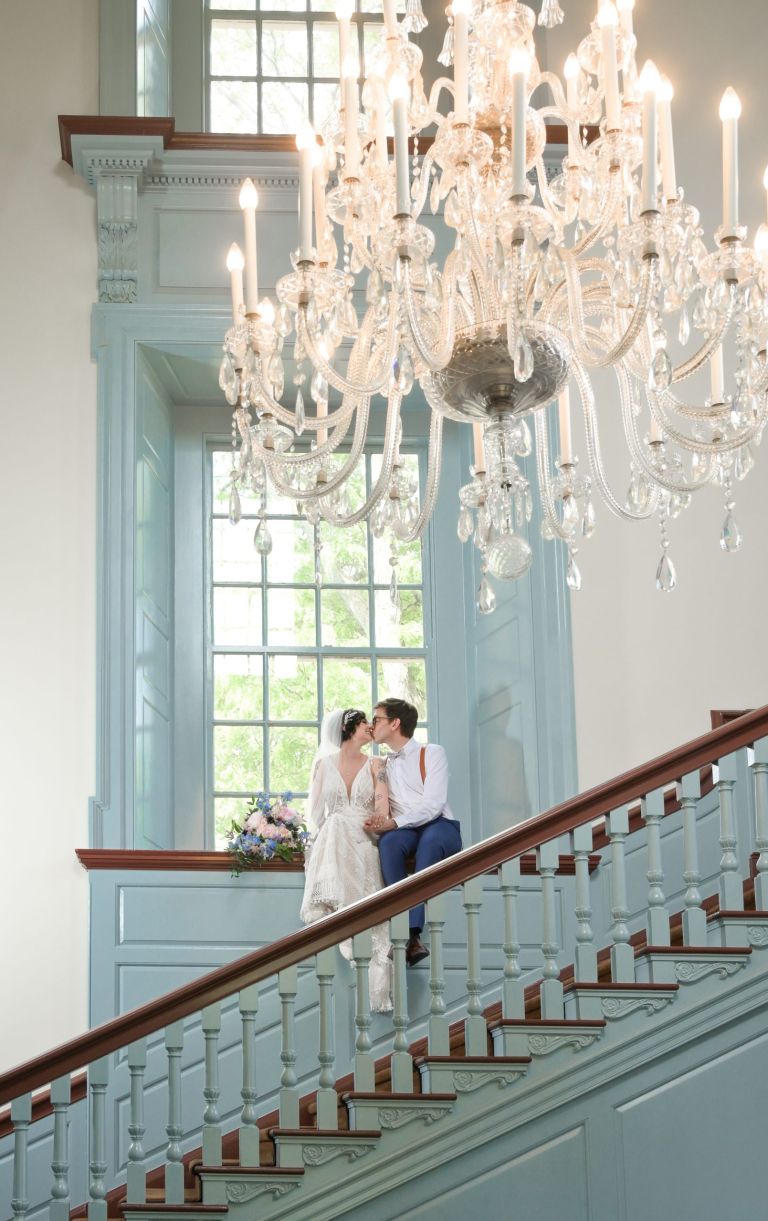 Wedding photos in the tower at the Henry Ford Museum in Dearborn, Michigan.