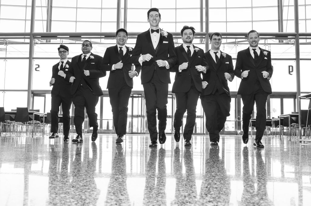 Groomsmen at the Ren Cen.