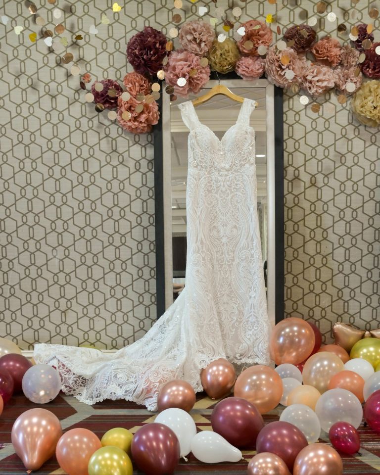 Wedding dress in the dressing room of Eagle Crest at the Marriott in Ann Arbor/Ypsilanti.