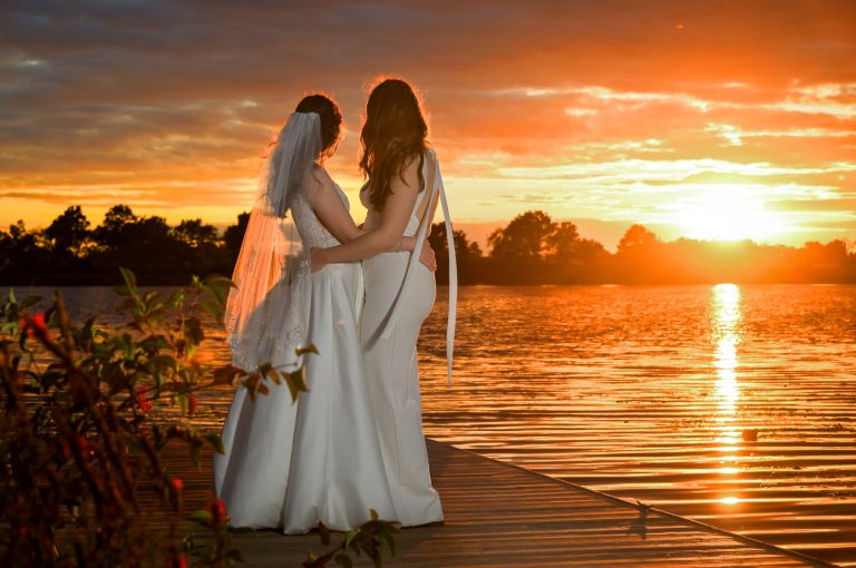 A couple enjoying the end of golden hour at their Airbnb compound in Jackson, Michigan.