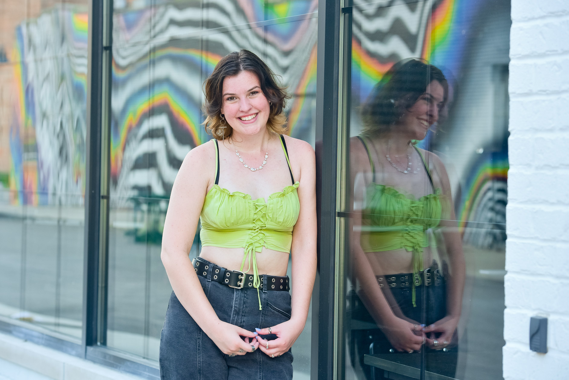 Rainbows reflect in the windows in Detroit for this Bloomfield, Michigan senior.