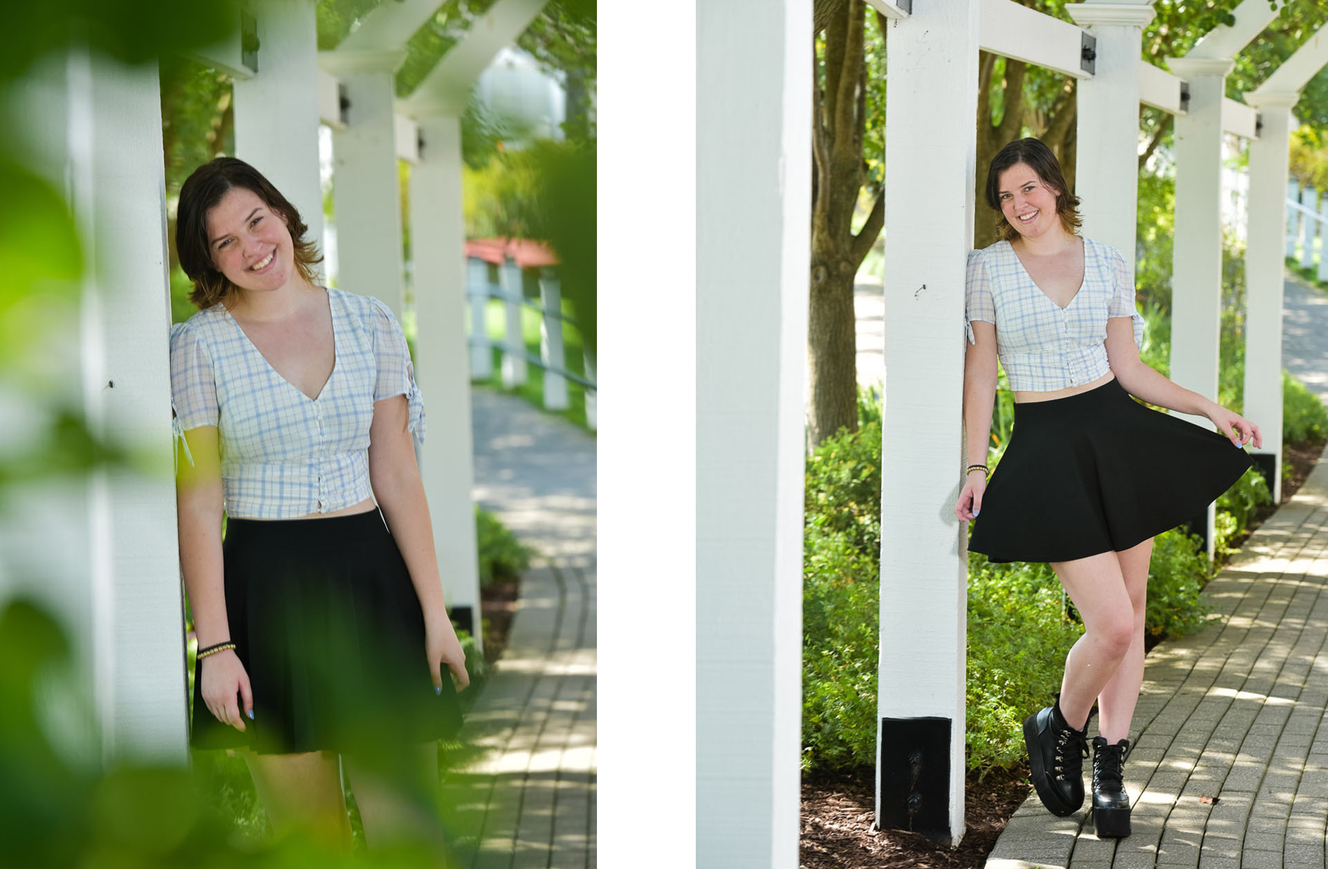 Carter in the trellis on the grounds of at The Wyndgate Country Club in Rochester Hills, MI for their senior photos.