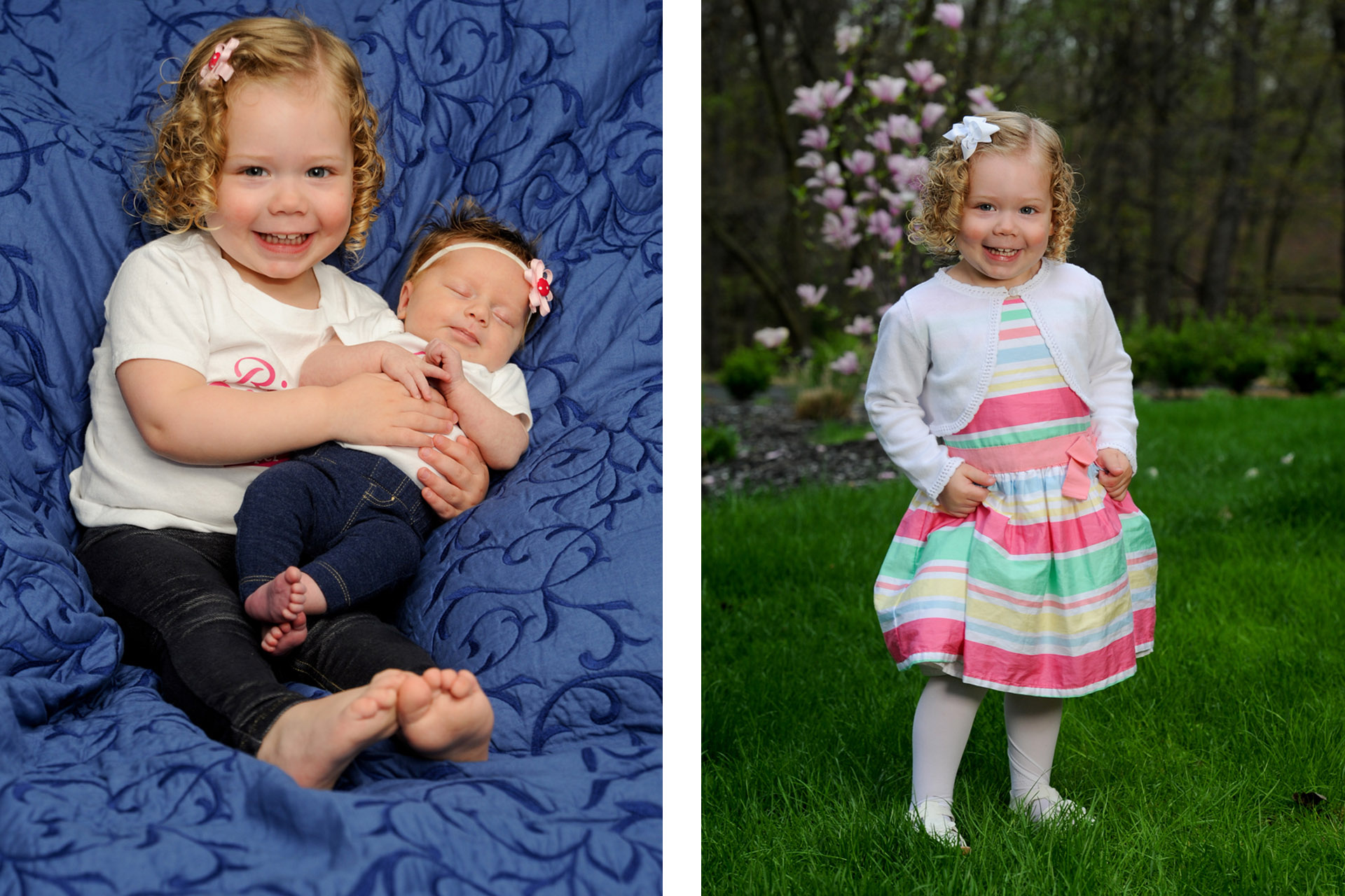 Best Detroit children photographer focuses on using kid's own body language for great, classic childrens photos in metro Detroit, Michigan like this one of the big sister and her baby sister.