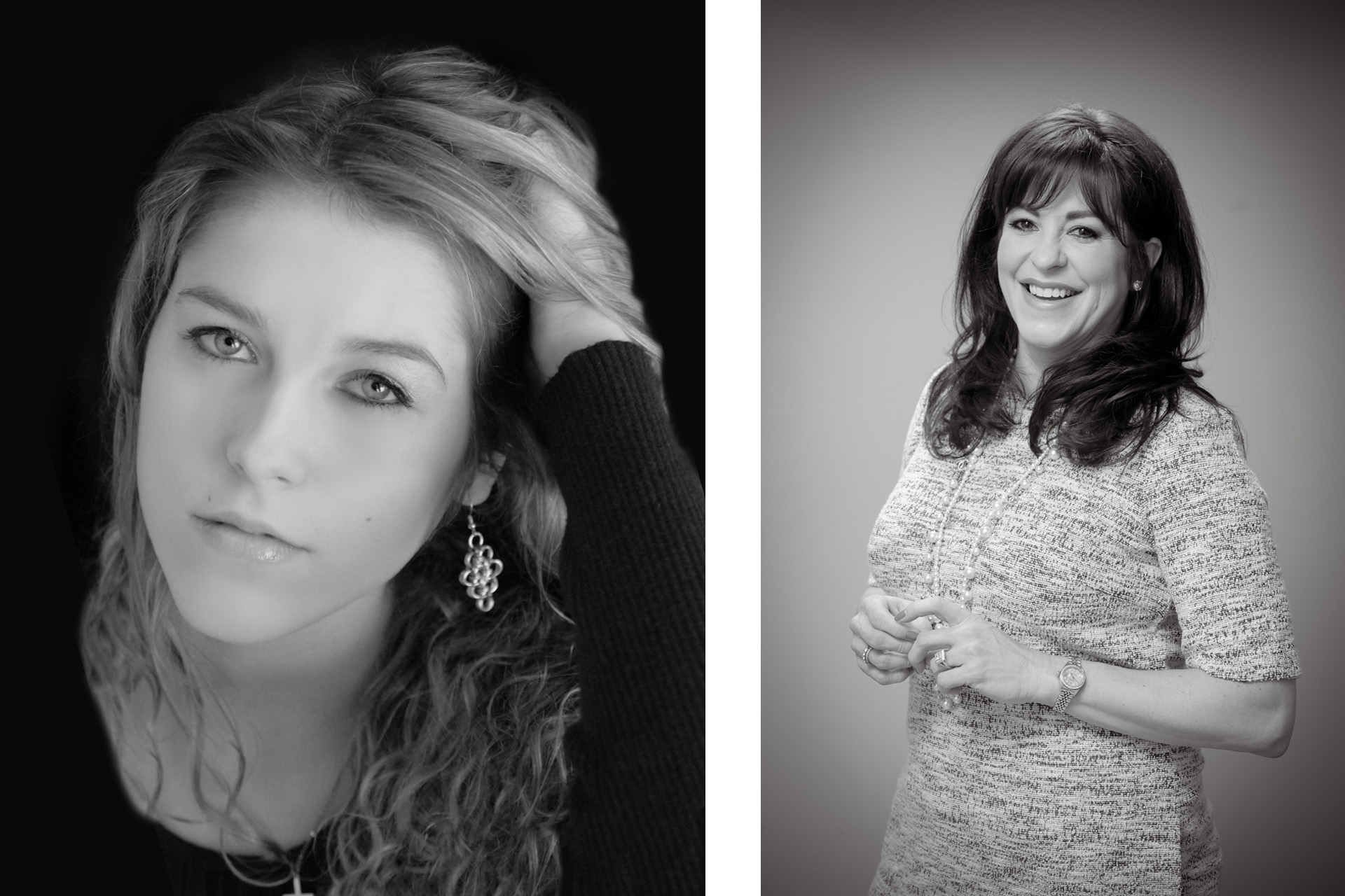Best Detroit head shot photographer with an actor's headshot and a business woman's publicity photo both taken my Troy studio in metro Detroit, Michigan.