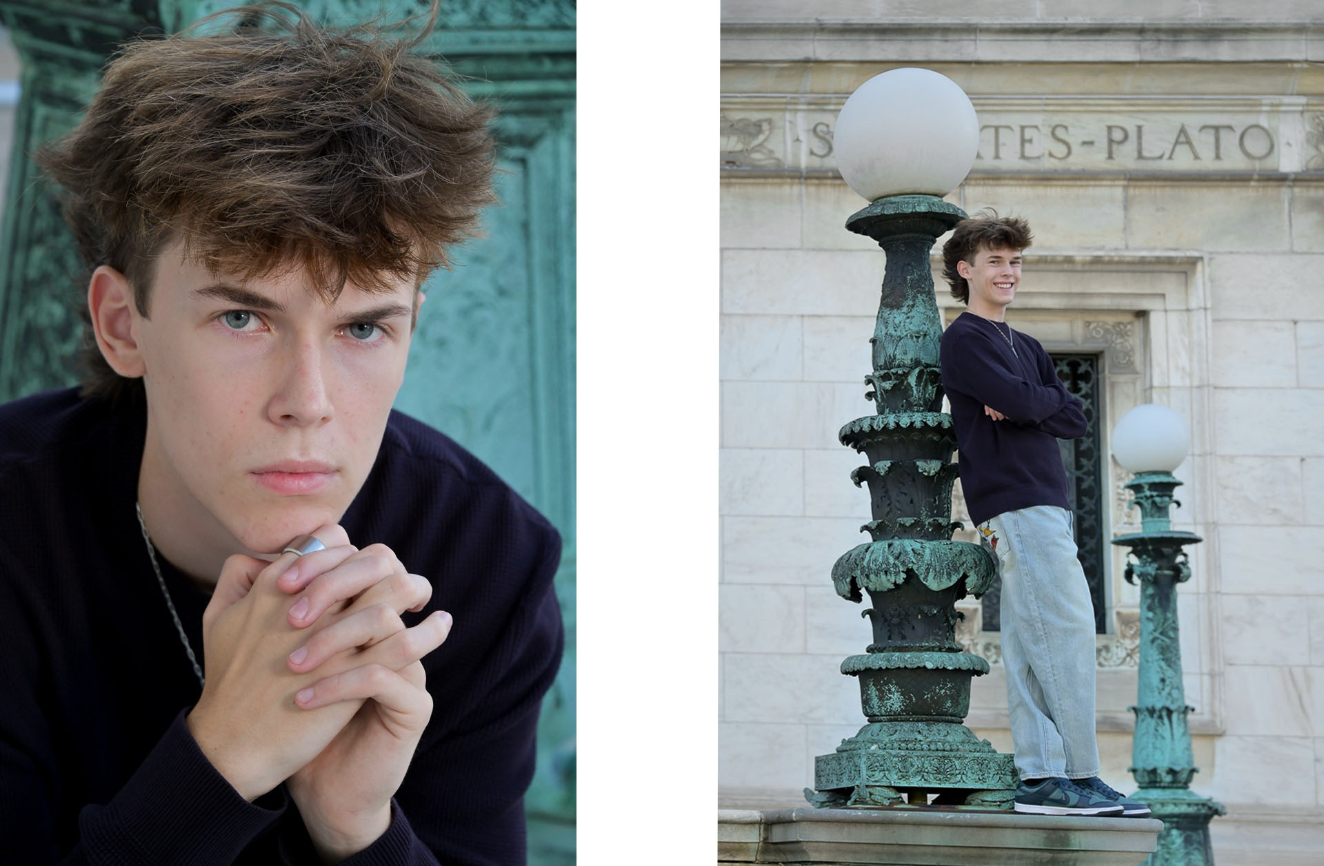 Adam posing around various location downtown Detroit for his senior photos.