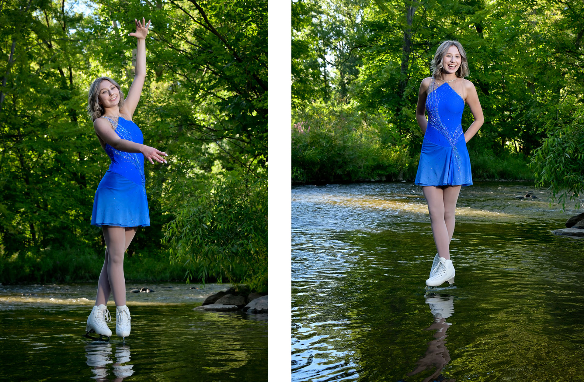 Photograph of figure ice skater senior on a surface other than ice makes for creative, unique athletic photos.