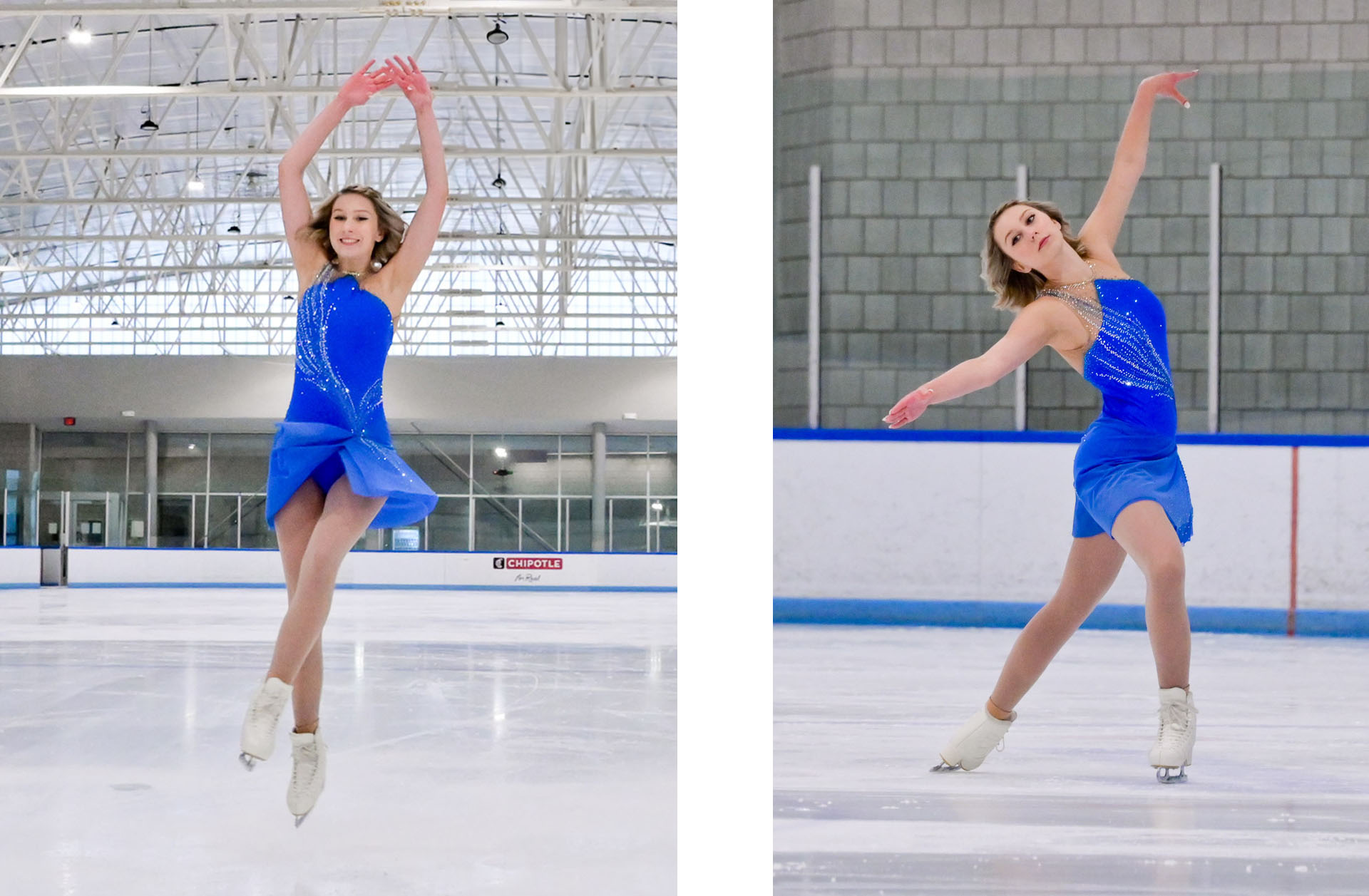 Sports action photos of a Troy figure skater for her senior pictures.
