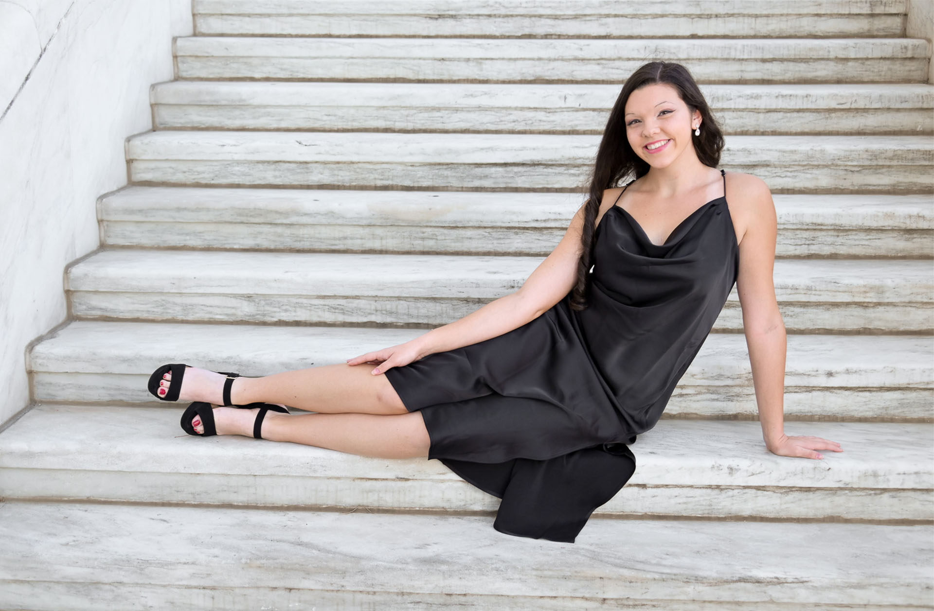 Olivia on the steps of the Art Museum in Detroit.